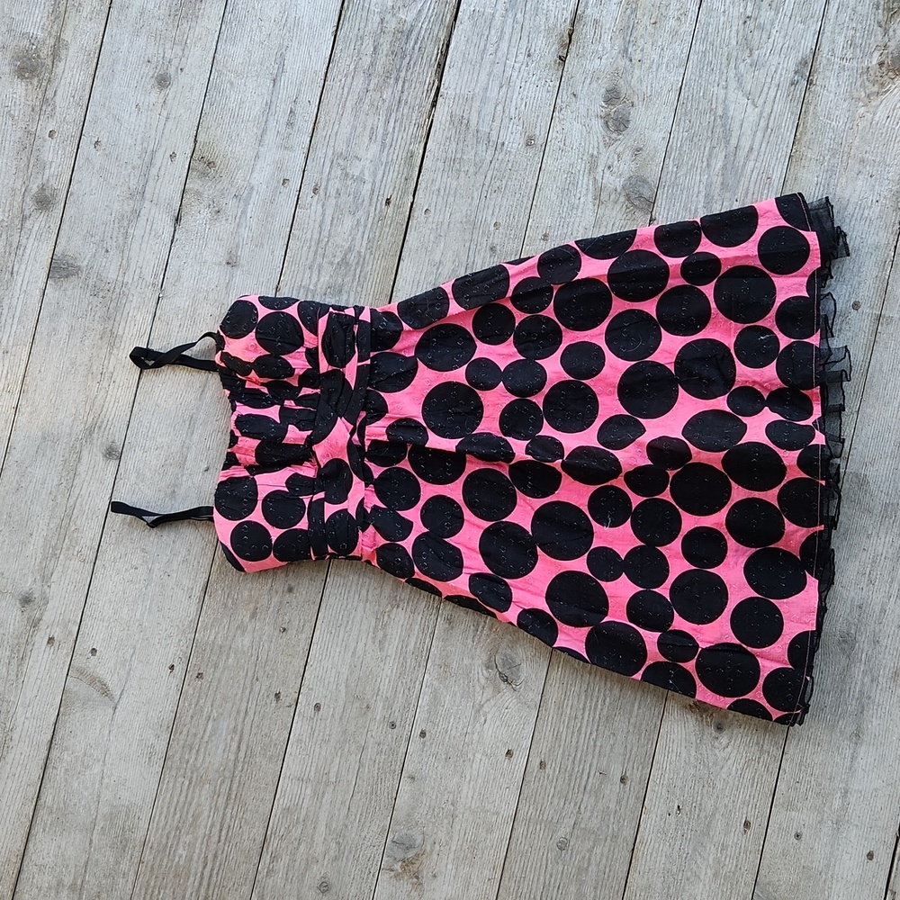 Pink and black polka-dot flare dress - Sizw 1/2